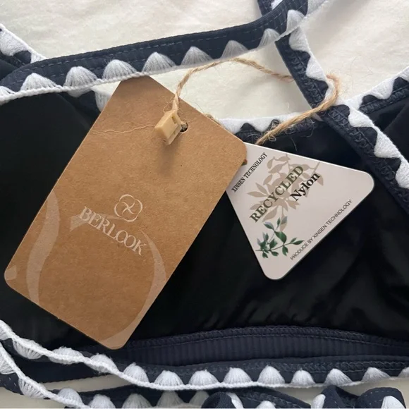 NWT Berlook Navy Contrast Stitch Bikini Top & Bottom Full Set Size Medium - Picture 9 of 13
